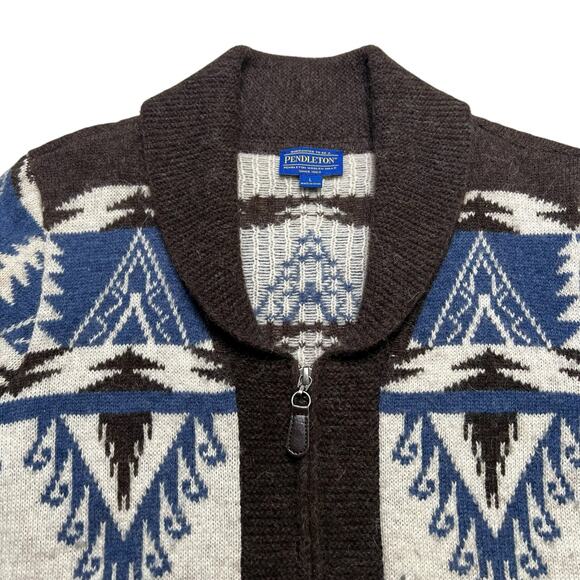 Pendleton Wool Alpaca Aztec Southwestern Zip Cardigan Sweater Brown Women’s L - Picture 3 of 12